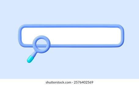 3D search bar with a blue outline and a magnifying glass icon. Perfect for web design, user interfaces, and digital navigation tools