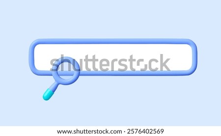 3D search bar with a blue outline and a magnifying glass icon. Perfect for web design, user interfaces, and digital navigation tools