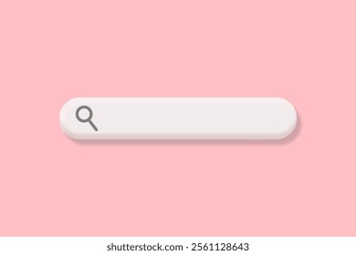 3D search bar with a magnifying glass icon on a soft pink background, perfect for minimalistic designs.Vector illustration