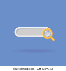 3D search bar. Searching browser icon with magnifying glass. for Navigation web UI design. Vector catoon minimal