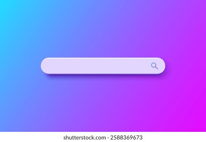 3d search bar sign on blue, purple and fuchsia background. Search button in browser window. Template design ui, ux, mobile app. Modern searching sign. Vector illustration
