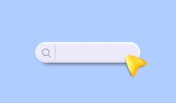 3d Search Bar Template For Website. Navigation Search For Web Browser. Yellow 3d Arrow Mouse Cursor. Ask Question Template Banner. Support FAQ Information Web Bar. Vector