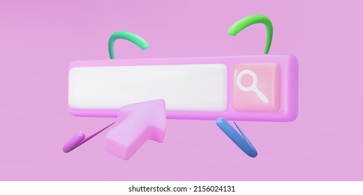 3d Search bar template for website. Navigation search for browser. Realistic  arrow, cursor. Vector illustration.