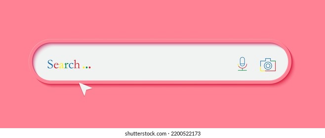 3d Search bar template for website. Navigation search for browser. Realistic arrow, cursor. Vector illustration.
