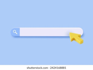 3d Plantilla de barra de búsqueda para sitio web. Búsqueda de navegación para el navegador. 3d flecha, cursor. Diseño de concepto creativo al estilo de las caricaturas. Ilustración del vector
