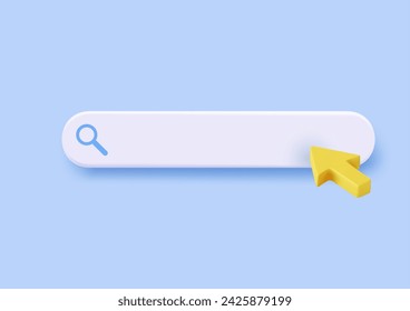 3d Search bar template for website. Navigation search for browser. 3d arrow, cursor. Creative concept design in cartoon style. Vector illustration