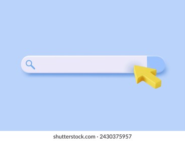 Plantilla de barra de búsqueda 3d para sitio web. Búsqueda de navegación para el navegador. flecha 3d, cursor. Diseño de concepto creativo en estilo de dibujos animados. Ilustración de vector