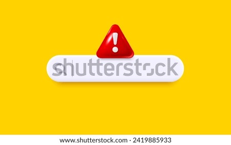 3d search bar template for website with danger alert. Navigation search for web browser. 3d red warning icon. Attention template banner. Support FAQ information web bar. Vector