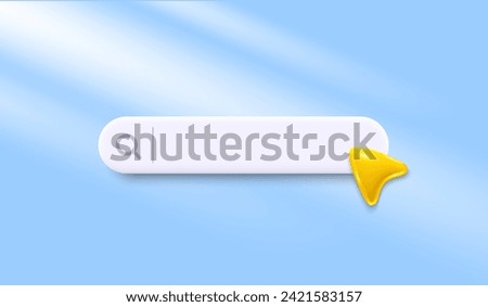 3d search bar template for website. Navigation search for web browser. 3d arrow mouse cursor. Ask question template banner. Support FAQ information web bar. Vector