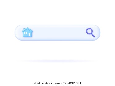 3D Search house on Computer. Search for real estate, home to buy, property for sale concept. Trendy and modern vector in 3d style