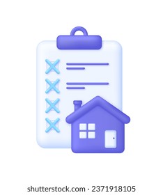 3D Search house. Search for real estate, home to buy, property for sale concept. Trendy and modern vector in 3d style
