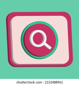 3D search icon button vector and magnifying glass with turquoise and pink background, best for property design images, editable colors