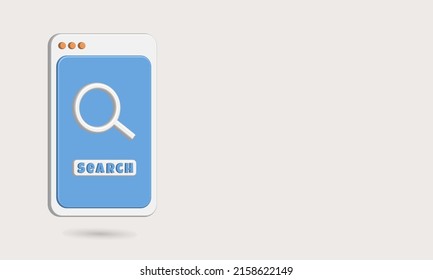 3D search icon vector illustration on smartphone screen with blue background