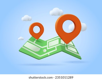 3D Search for Location and Pin Isolated. Location pin, contacts, travel. Blue background GPS Pointer Marker Icon. Pin Symbol. UI icon for Map, Social Media, Mobile Apps. Realistic cartoon Vector