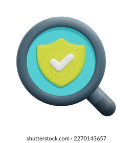 3d search with security shield icon vector. Isolated on white background. 3d cyber security, data protection and internet security concept. Cartoon minimal style. 3d icon vector render illustration.