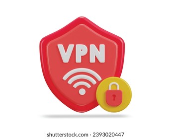 3D-sicheres vpn-Netzwerk mit Padlock-Symbol, Vektorgrafik