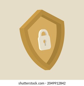 3D Security Gold Shield with Padlock Icon Protection Symbol Vector Logo Design