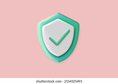 3d Security Safe Icon. 3D Shield Protection Icon With Check For Online Payment On Pink Background Concept. User Account For 3d Security With Payment Protection On Isolated Pastel Background