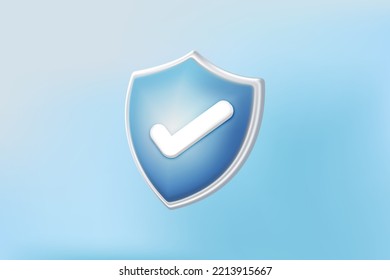 3d security safe icon. 3D shield protection icon with check for online payment on blue background concept. user account for 3d security with payment protection on isolated blue background