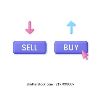 3D Sell or Buy illustration. Stock market chart. Market analytics and trading concept. Trading strategy. Modern vector in 3d style.