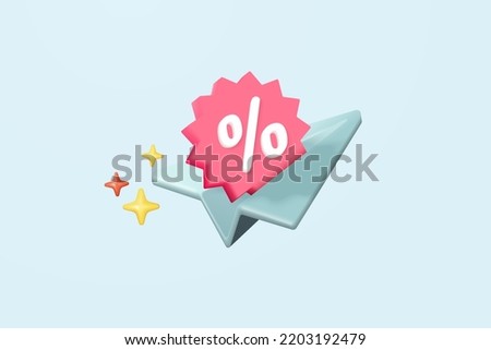 3d selling price with paper plane for online shopping, discount coupon best selling 3d icon. sale with excellent offer shopping, special offer promotion. 3d price tags icon vector render illustration