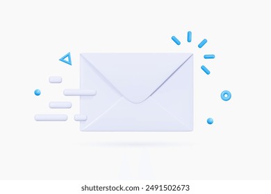 3D Send closed envelope with letter via email. New message concept. Mail communication. Mailbox notification. Inbox newsletter. Cartoon creative design icon. 3D Vector illustration