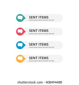 3d Sent Items Button set with icon. beautiful text button with icon. Orange Button, Blue Button, Red Button, Turquoise button. Call to action icon button. Flat Button Set. Vector Illustration