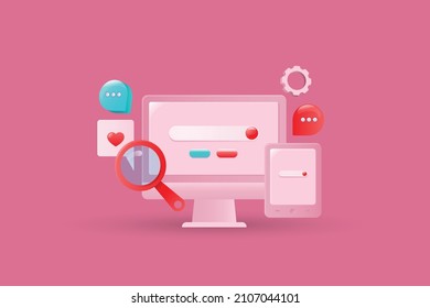 3D SEO concept, Search engine optimization, Mobile SEO - vector illustration with icons