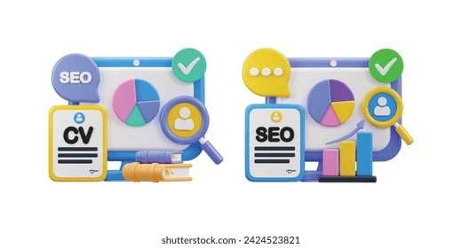 3d seo optimization icon illustration set