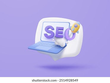 Ícone de otimização de seo 3D para mídia social de marketing. Interface para estratégia de análise da Web de planejamento de pesquisa. ilustração de renderização de vetor de ícone de botões de estratégia 3d seo