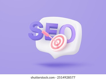 3D seo optimization icon for marketing social media. Interface for research planning web analytics strategy. 3d seo strategy buttons icon vector render illustration
