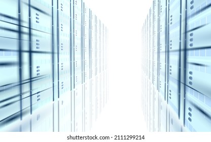 3D server room cloud computing business concept. AI data center firewall cyber security. Information safety system communication administrator data science illustration