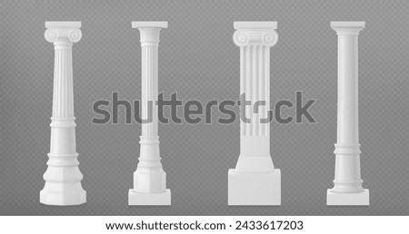3D set of antique marble pillars isolated on transparent background. Vector realistic illustration of ancient roman and greek style architecture design elements, classic palace building colonnade