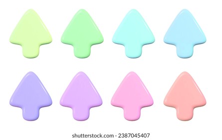 3D set arrows in plastic cartoon style on isolated background. Infographic or business concept. Stock vector illustration.	