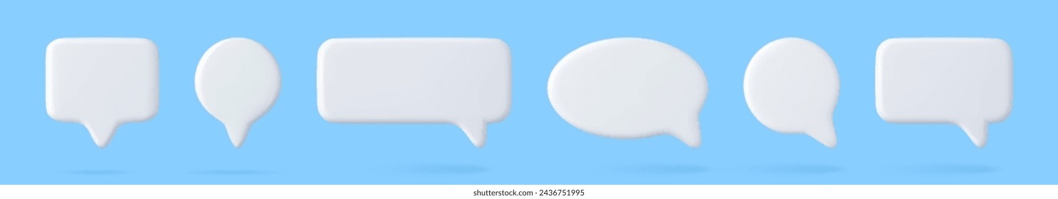 3d set Blank white speech bubble pin isolated on blue background . Social network communication concept. 3d rendering. Vector illustration