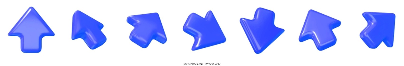 3d set of blue click cursor icon. Mouse arrows pointing in different directions. Stock vector illustration on isolated background.