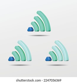 3d conjunto de iconos inalámbricos y wifi de color azul para sitio web, etiqueta, banner, pegatina, plantilla y logotipo. Diseño de ilustración vectorial de estilo 3d.