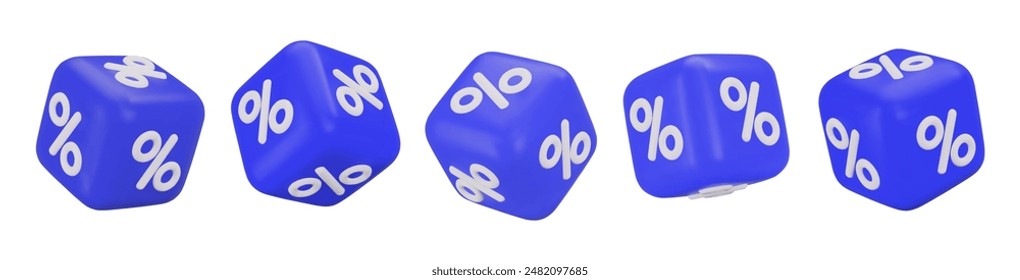 3d set of blue cubes with percent and different angles. Stock vector illustration on isolated background.	