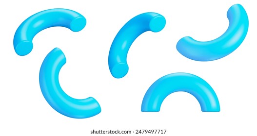 3D-Satz der blauen Hälfte des Torus-Symbol oder Symbol mit verschiedenen Winkeln. Geometrie Figur für Formular. Vektorillustration des Bestands auf isoliertem Hintergrund.	
