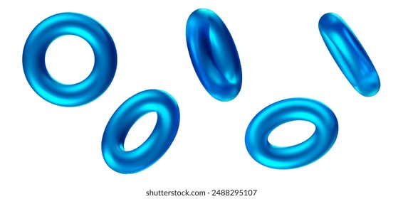 3d set of blue shape torus. Metal simple figure for your design. Stock vector illustration on isolated background.		
