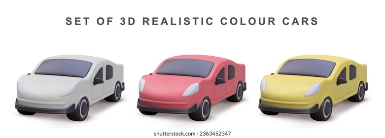 3d set cars on white background. Vector illustration.