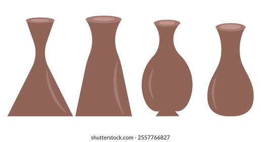 3D set of ceramic vases isolated on white background. Vector realistic illustration of white clay bottle, plastic cylinder urn, pottery jar with shadows, home interior design elements collection