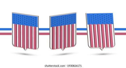 Conjunto 3D de escudos clásicos al estilo de la bandera de los Estados Unidos. 50 estrellas y sombras