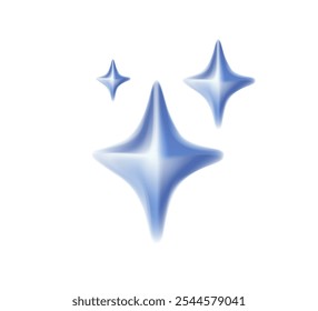 Conjunto 3D de iconos brillantes limpios, brillantes limpios o estrellas. Ilustración brillante. Luz de destello sobre fondo oscuro. Diseño realista del Vector de las Formas de la estrella del centelleo