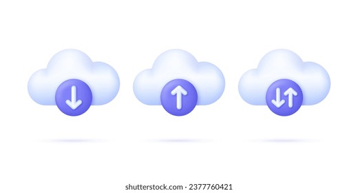 3D Conjunto de servicios de carga y descarga de datos en línea de computación en nube. Almacenamiento de datos. Concepto tecnológico. Vector moderno y de moda en estilo 3d.