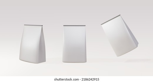 Paquete de café 3D sobre fondo gris. Ilustración vectorial.