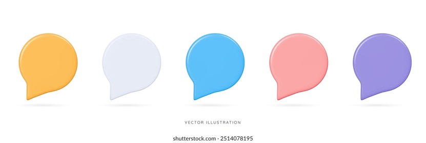 Ícone de emoji de mensagens de bolhas de fala 3D. Conversando caixa vazia para promoção e cotações. Balão de diálogo definido. Objetos de design de desenhos animados isolados sobre fundo branco. Ilustração de vetor 3D