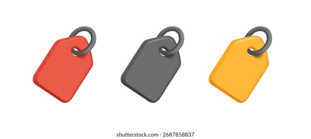 Conjunto 3D de etiquetas de Precio en blanco de color. Para conceptos de ofertas promocionales, ventas. Marketing y publicidad. Icono. Ilustración vectorial.