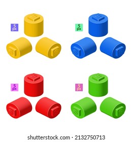 3d set of colored constructor kit in isometry. Small tall cylindrical elements. Vector illustration.