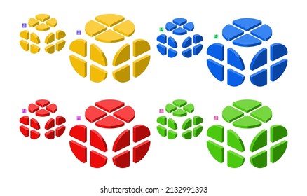 3d set of colored constructor kit in isometry. Pie. Vector clipart.